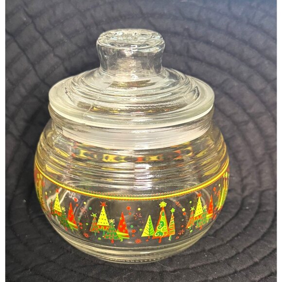 Vintage Kig Clear Glass Christmas Jar With Lid & Festive Tree Design - Picture 5 of 13